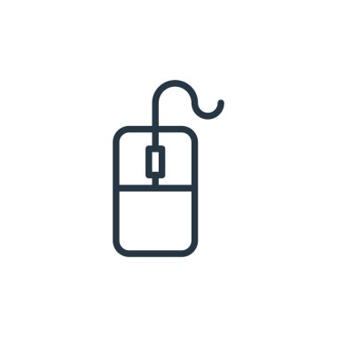 Ofis kavramında çalışan fare simgesi vektörü. Fare inmesinin ince bir çizgisi. Web ve mobil uygulamalarda kullanmak için fare doğrusal işareti, logo, yazdırma ortamı.