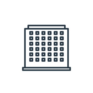 Bina konseptinden ofis imajı oluşturma vektörü. Ofis inşaatının ince bir çizgisi, düzenlenebilir felç. Web ve mobil uygulamalar, logo ve yazdırma ortamlarında kullanım için ofis oluşturma doğrusal işareti.