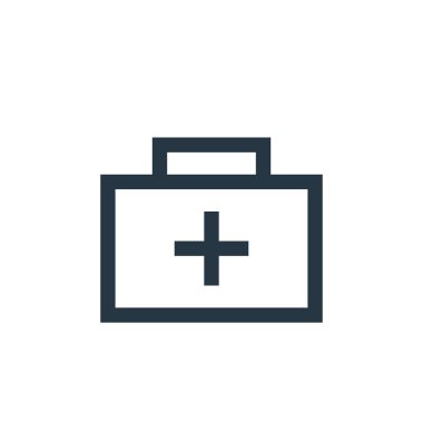 Tıbbi konseptten ilk yardım çantası ikonu vektörü. İlk yardım çantasının düzenlenebilir vuruşunun ince çizgisi. Web ve mobil uygulamalarda kullanmak için ilk yardım kiti doğrusal işareti, logo, yazdırma ortamı.