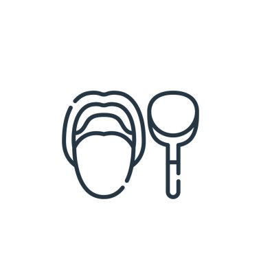 Dil temizleyici ikon vektörü, hijyen rutini kavramından. Dil temizleyici, düzenlenebilir vuruşun ince çizgisi. Web ve mobil uygulamalar, logo ve yazdırma ortamlarında kullanım için dil temizleyici doğrusal işaret.