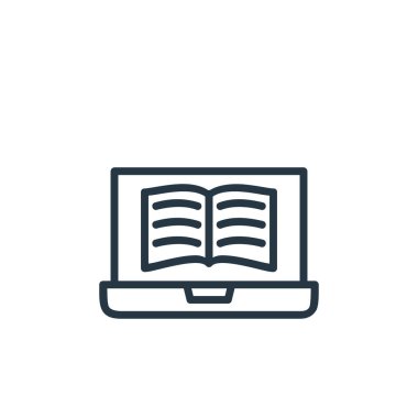 Çevrimiçi öğrenme bölümü konseptinden dijital kitap ikonu vektörü. Düzenlenebilir dijital kitap vuruşunun ince çizgisi. Web ve mobil uygulamalarda kullanmak için dijital kitap doğrusal işareti, logo, yazdırma ortamı.