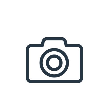 Çeşitli kavramlardan kamera ikonu vektörü. Kamera düzenlenebilir vuruşun ince çizgisi. Web ve mobil uygulamalarda kullanmak için kamera doğrusal işareti, logo, yazdırma ortamı.