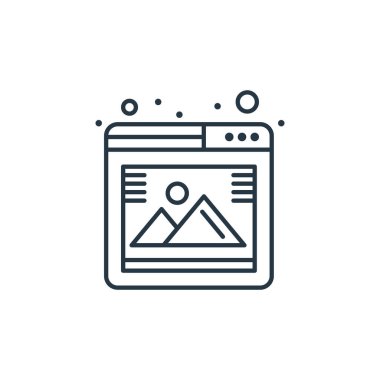 Seo konseptinden galeri ikonu vektörü. İnce çizgili, düzenlenebilir felç çizgisi. Web ve mobil uygulamalarda kullanmak için galeri doğrusal işareti, logo, yazdırma ortamı.