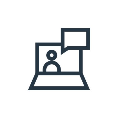 Mesaj konseptinden görüntü sohbet simgesi vektörü. Düzenlenebilir görüntülü sohbet vuruşunun ince çizgisi. Web ve mobil uygulamalarda kullanmak için görüntülü sohbet doğrusal işareti, logo, yazdırma ortamı.