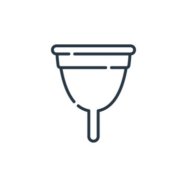 Hijyen rutininden kalma regl bardağı ikonu vektörü. Düzenlenebilir regl kabının ince bir çizgisi. Web ve mobil uygulamalar, logo ve yazdırma ortamlarında kullanım için aybaşı bardağı doğrusal işareti.