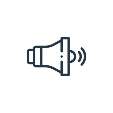 Müzik konseptinden ikon vektör üzerine ses. Düzenlenebilir vuruşlarda ince çizgili ses tasviri. Web ve mobil uygulamalarda kullanım için doğrusal işaretteki ses, logo, yazdırma ortamı.