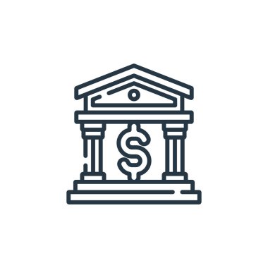 Kamu hizmetleri konseptindeki banka ikonu vektörü. Kurgulanabilir banka felcinin ince bir çizgisi. Web ve mobil uygulamalarda kullanmak için banka doğrusal işareti, logo, yazdırma ortamı.