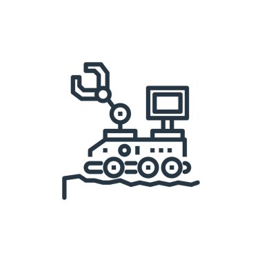 Uzay konseptinden Rover ikon vektörü. Düzenlenebilir felcin ince bir çizgisi. Web ve mobil uygulamalarda kullanmak için gezgin doğrusal işareti, logo, yazdırma ortamı.