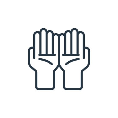 Ramazan kavramının ikon vektörünü aç. Açık elle düzenlenebilir felcin ince bir çizgisi. Web ve mobil uygulamalar, logo ve yazdırma ortamlarında kullanım için açık eller doğrusal işareti.