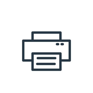 İş konseptindeki yazıcı simgesi vektörü. Yazıcının düzenlenebilir vuruşunun ince çizgisi. Web ve mobil uygulamalarda kullanmak için yazıcı doğrusal işareti, logo, yazdırma ortamı.