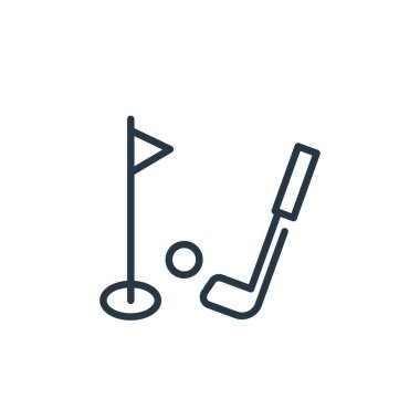 Spor konseptinden golf ikonu vektörü. Düzenlenebilir golf vuruşunun ince çizgisi. Web ve mobil uygulamalarda kullanmak için golf lineer işareti, logo, yazdırma ortamı.