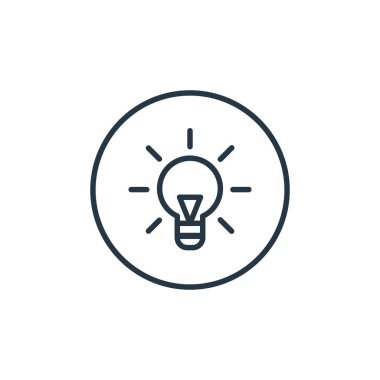 Genel kavramdaki ampul ikonu vektörü. Düzenlenebilir ampul vuruşunun ince çizgisi. Web ve mobil uygulamalar, logo ve yazdırma ortamlarında kullanmak için ampul doğrusal işareti.