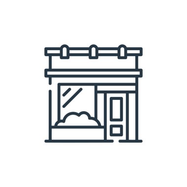 Restoran konseptinden ikon vektörü. Restoran felcinin ince bir çizgisi. İnternet ve mobil uygulamalarda kullanmak için restoran doğrusal işareti, logo, yazdırma ortamı.