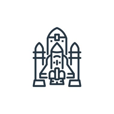 Uzay gemisi ikonu vektörü uzay konseptinden. Düzenlenebilir uzay gemisi vuruşunun ince bir çizgisi. Web ve mobil uygulamalarda kullanmak için uzay gemisi doğrusal işareti, logo, yazdırma ortamı.