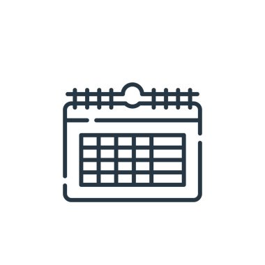 Ofis konseptinden takvim ikonu vektörü. Takvim düzenlenebilir vuruşunun ince çizgisi. Web ve mobil uygulamalarda kullanmak için takvim doğrusal işareti, logo, yazdırma ortamı.