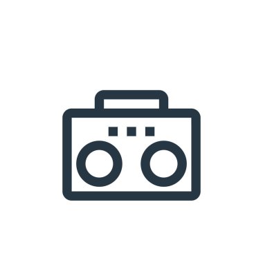 Müzik konseptindeki ses sistemi simgesi vektörü. Ses sistemi düzenlenebilir vuruşunun ince çizgisi. Web ve mobil uygulamalarda kullanım için ses sistemi doğrusal işareti, logo, yazdırma ortamı.