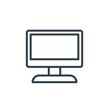 Bilgisayar konseptinden ikon vektörünü izle. Monitörde düzenlenebilir felcin ince bir çizgisi. Web ve mobil uygulamalar, logo ve yazdırma ortamlarında kullanım için doğrusal işareti izle.