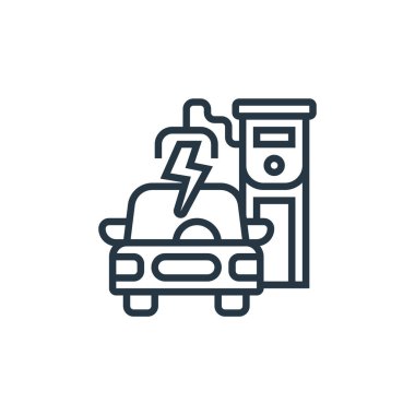 Elektrikli araç konseptinden elektrikli araç ikonu vektörü. İnce çizgili, düzenlenebilir elektrikli araç çarpması. Web ve mobil uygulamalarda kullanmak için elektrikli araç doğrusal işareti, logo, yazdırma ortamı.