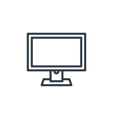 Bilgisayar donanımı konseptinden ikon vektörünü izle. Monitörde düzenlenebilir felcin ince bir çizgisi. Web ve mobil uygulamalar, logo ve yazdırma ortamlarında kullanım için doğrusal işareti izle.