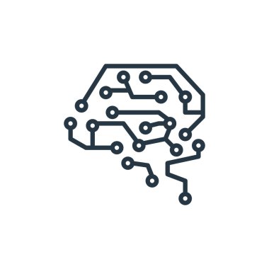 Yapay zeka kavramının beyin ikonu vektörü. Düzenlenebilir beyin felcinin ince çizgisi. Web ve mobil uygulamalarda kullanmak için beyin doğrusal işareti, logo, yazdırma ortamı.