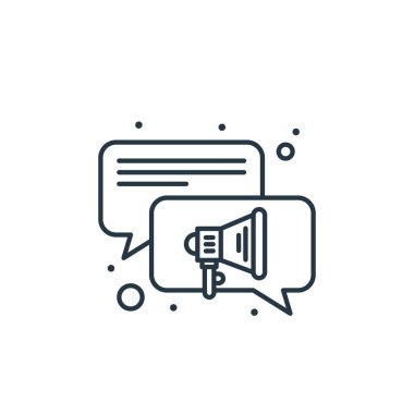 Dijital pazarlama kavramından bir konuşma ikonu vektörü. Düzenlenebilir konuşmanın ince bir çizgisi. Web ve mobil uygulamalarda kullanmak için konuşma doğrusal imzası, logo, yazdırma ortamı.