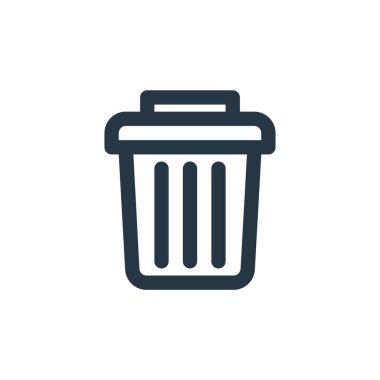 Kullanıcı arayüzü kavramından çöp simgesi vektörü. Düzenlenebilir çöp vuruşunun ince çizgisi. Web ve mobil uygulamalarda kullanmak için çöp doğrusal işareti, logo, yazdırma ortamı.