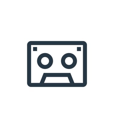 Müzik konseptinden Casette ikon vektörü. Düzenlenebilir kaset vuruşunun ince bir çizgisi. Web ve mobil uygulamalarda kullanmak için Casette doğrusal işareti, logo, yazdırma ortamı.