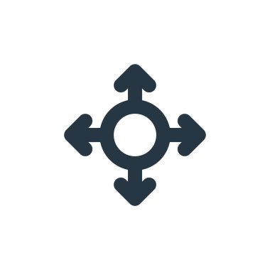 Ok kavramından dört ok ikonu vektörü. Düzenlenebilir dört okun ince çizgisi. Web ve mobil uygulamalarda kullanmak için dört ok doğrusal işareti, logo, yazdırma ortamı.