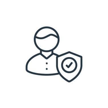 kullanıcı koruma ikonu vektörü seo ve web sitesi konseptinden. Düzenlenebilir vuruşun ince çizgisi. Web ve mobil uygulamalarda kullanım için kullanıcı koruma doğrusal işareti, logo, yazdırma ortamı.