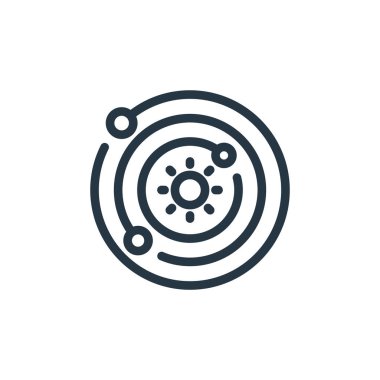 Bilim konseptinden güneş sistemi ikonu vektörü. Güneş sistemi düzenlenebilir vuruşunun ince çizgisi. Web ve mobil uygulamalarda kullanmak için güneş sistemi doğrusal işareti, logo, yazdırma ortamı.