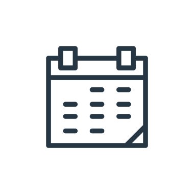 Finans kavramındaki takvim simgesi vektörü. Takvim düzenlenebilir vuruşunun ince çizgisi. Web ve mobil uygulamalarda kullanmak için takvim doğrusal işareti, logo, yazdırma ortamı.