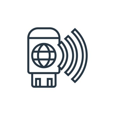 Havaalanı konseptinden kablosuz ağ ikonu vektörü. Kablosuz internet felcinin ince bir çizgisi. Web ve mobil uygulamalarda kullanmak için wifi doğrusal işareti, logo, yazdırma ortamı.