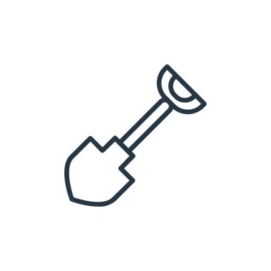 İşçi Bayramı konseptinden ikon vektörü kürekle. Düzenlenebilir kürek darbesinin ince çizgisi. Web ve mobil uygulamalarda kullanmak için kürek doğrusal işareti, logo, yazdırma ortamı.