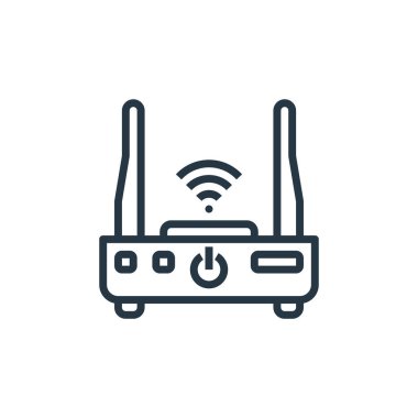 Wi-Fi yönlendirici ikon vektörü, akıllı kavramından. Kablosuz modem düzenlenebilir felcin ince bir çizgisi. Web ve mobil uygulamalar, logo ve yazdırma ortamlarında kullanmak için wifi router lineer işareti.