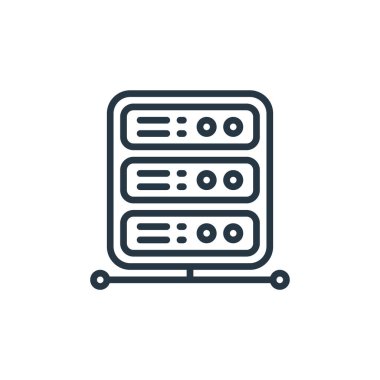 Bulut hesaplama kavramından ağ sunucu simgesi vektörü. Ağ sunucusunun düzenlenebilir vuruşunun ince çizgisi. ağ ve mobil uygulamalarda kullanmak için ağ sunucusu doğrusal işareti, logo, yazdırma ortamı.