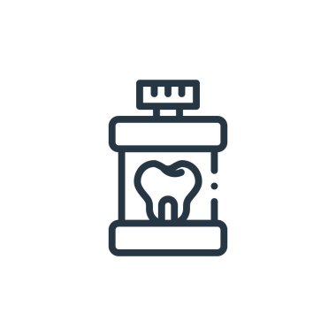 Diş hekimliği kavramından kalma ağız yıkama ikonu vektörü. Ağız gargarası, düzenlenebilir felcin ince bir çizgisi. Web ve mobil uygulamalar, logo ve yazdırma ortamlarında kullanım için gargara doğrusal işareti.