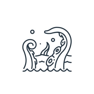 Korsan konseptinden kraken ikon vektörü. Düzenlenebilir Kraken vuruşunun ince çizgisi. kraken lineer işareti web ve mobil uygulamalarda, logoda, yazdırma ortamında.