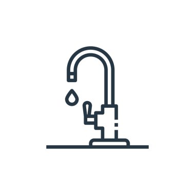 Musluk suyu ikonu vektörü yemek pişirme konseptinden. Musluk suyu, düzenlenebilir felcin ince bir çizgisi. Web ve mobil uygulamalarda kullanmak için musluk suyu doğrusal işareti, logo, yazdırma ortamı.