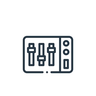 Müzik konseptinden eşdeğer simge vektörü. Dengeleyici düzenleyici vuruşun ince çizgisi. Web ve mobil uygulamalar, logo ve yazdırma ortamlarında kullanım için doğrusal eşitleyici işareti.