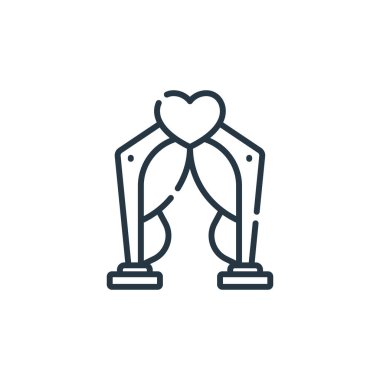 Etkinlik konseptinden düğün ikonu vektörü. Düğün kemeri vuruşunun ince bir çizgisi. Web ve mobil uygulamalarda kullanmak için düğün kemeri çizgisel işareti, logo, yazdırma ortamı.