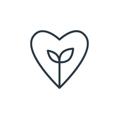 kalp ikonu vektörü ekoloji çizgisi konseptinden. Kalp krizinin ince bir çizgisi. Web ve mobil uygulamalarda kullanmak için kalp doğrusal işareti, logo, yazdırma ortamı.