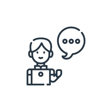 Arkadaşlık kavramından bir konuşma ikonu vektörü. Düzenlenebilir konuşmanın ince bir çizgisi. Web ve mobil uygulamalarda kullanmak için konuşma doğrusal imzası, logo, yazdırma ortamı.