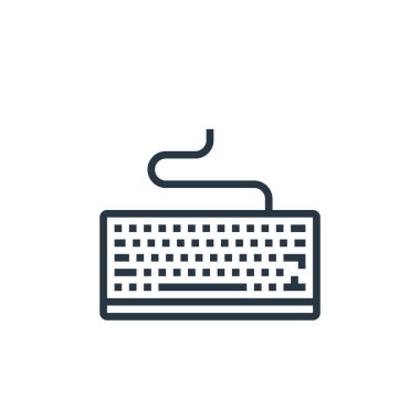 Bilgisayar donanımı konseptinden klavye simgesi vektörü. Düzenlenebilir vuruşun ince çizgisi. Web ve mobil uygulamalarda kullanmak için klavye doğrusal işareti, logo, yazdırma ortamı.