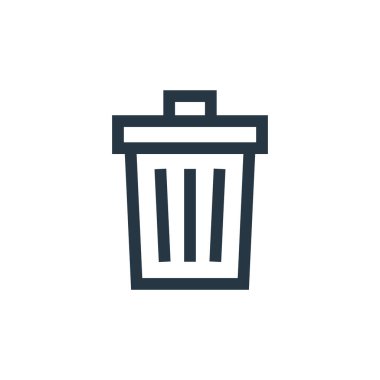 Grafik tasarım konseptinden çöp simgesi vektörü. Düzenlenebilir çöp vuruşunun ince çizgisi. Web ve mobil uygulamalarda kullanmak için çöp doğrusal işareti, logo, yazdırma ortamı.
