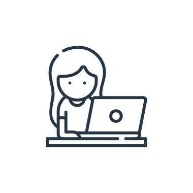 Dijital öğrenme kavramından bir öğrenci ikonu vektörü. Öğrenci felcinin ince bir çizgisi. Web ve mobil uygulamalarda kullanmak için öğrenci doğrusal işareti, logo, yazdırma ortamı.