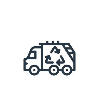 Ekoloji çizgisi konseptinden çöp kamyonu ikonu vektörü. Düzenlenebilir çöp kamyonu felcinin ince bir çizgisi. Web ve mobil uygulamalarda kullanmak için çöp kamyonu lineer işareti, logo, yazdırma medyası.