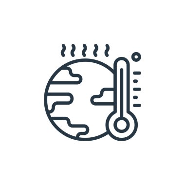 Küresel ısınma ikonu vektörü ekoloji kavramından. Küresel ısınma inmesinin ince bir çizgisi. Web ve mobil uygulamalarda kullanım için küresel ısınma doğrusal işareti, logo, yazdırma medyası.