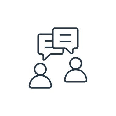 İletişim konseptinden iletişim simgesi vektörü. Düzenlenebilir konuşmanın ince bir çizgisi. Web ve mobil uygulamalarda kullanmak için konuşma doğrusal imzası, logo, yazdırma ortamı.