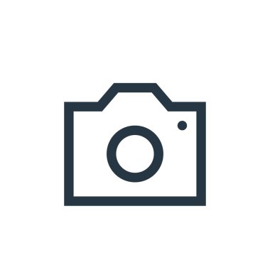 Elektronik konseptten kamera ikonu vektörü. Kamera düzenlenebilir vuruşun ince çizgisi. Web ve mobil uygulamalarda kullanmak için kamera doğrusal işareti, logo, yazdırma ortamı.