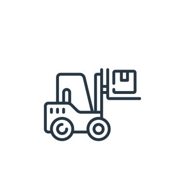 Araç taşıma konseptinden forklift ikonu vektörü. Forklift düzenlenebilir felcin ince bir çizgisi. Web ve mobil uygulamalarda kullanmak için forklift doğrusal işareti, logo, yazdırma ortamı.